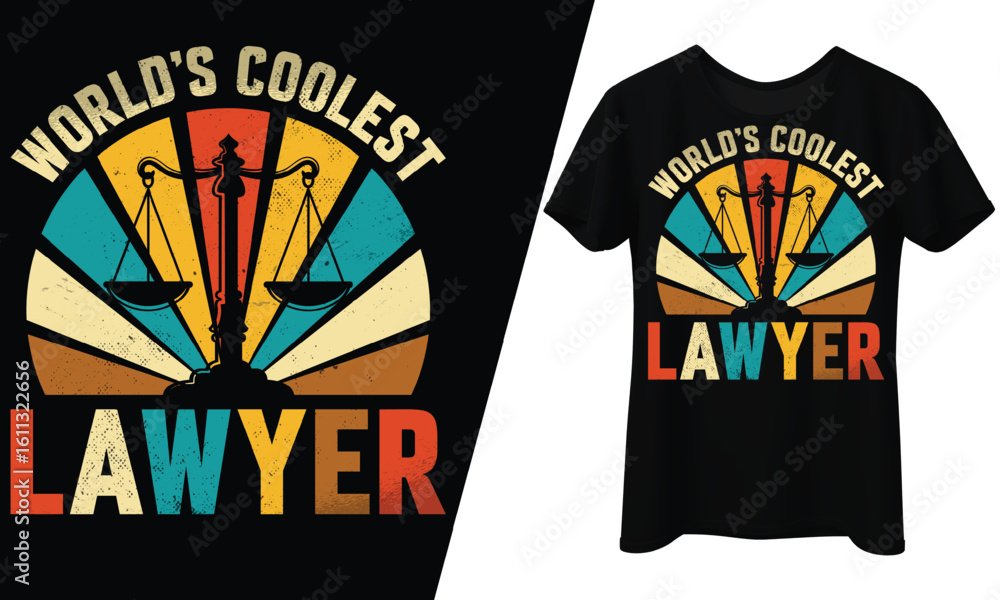 Fototapeta premium World's Coolest Lawyer, Retro Scales, T-Shirt Design.