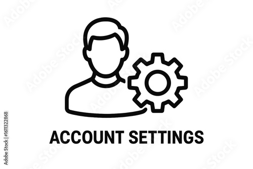 Account settings vector icon. User profile management symbol with gear. Personal data options and service configuration. Man avatar for UI. Line art isolated on white.