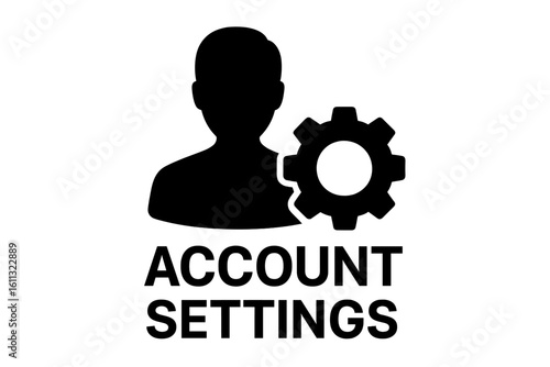 Account settings vector icon with user profile and gear symbol. Concept for user interface, configuration, admin panel, and personal data management. Web service logo.