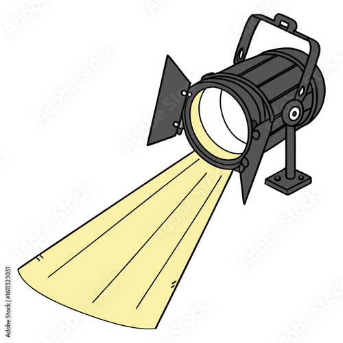 Illustration of a stage light spotlight for theater performance and theatrical lighting design element drawing