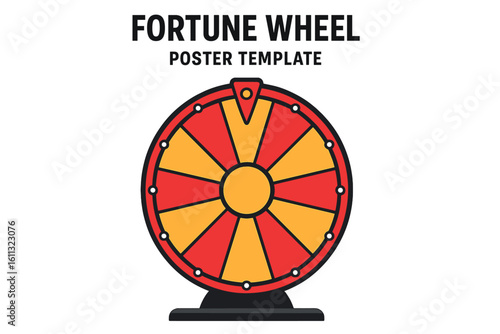 Fortune wheel vector illustration. Spinning lucky roulette game for lottery prize draw. Poster template concept. Gambling, chance and win symbol isolated on transparent background.