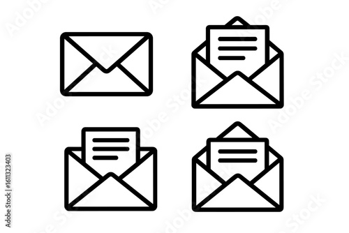 Mail envelope icon set with open letter. Vector line art concept for communication, message, e-mail, and notification. Simple flat design for web and mobile interface.