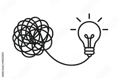 Complex problem solving icon. Simplifying the complex, creativity, innovation and solution. Confusion to clarity, tangled and untangled vector illustration concept.