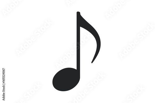 Musical note vector icon. Eighth note silhouette isolated on white. Music sound symbol for audio, melody, rhythm. Classic quaver sign for song notation, score, concert.
