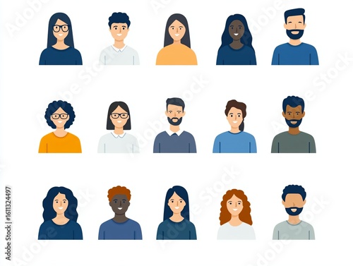 Diverse Group of People in Portraits with Various Hairstyles and Expressions
