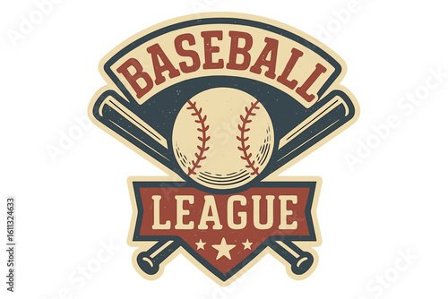 Vintage baseball sport logo design with crossed bats and ball. Classic american college team badge for championship. Vector tournament patch illustration for print.