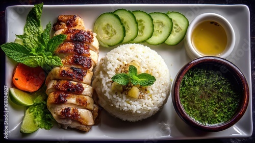 Wallpaper Mural Grilled Chicken Fillet with Rice and Fresh Vegetables on Plate Torontodigital.ca