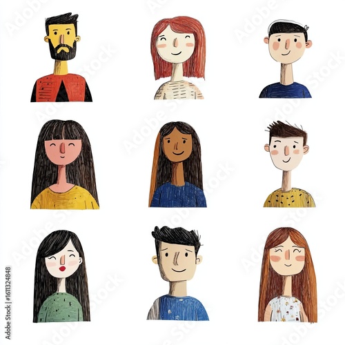 Diverse and Colorful Hand-Drawn Characters for Creative Projects