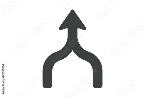 Merge arrow icon vector. Concept of joining, combining paths, and consolidation. Symbol for unity, teamwork, synergy, and business process integration. Directional sign.