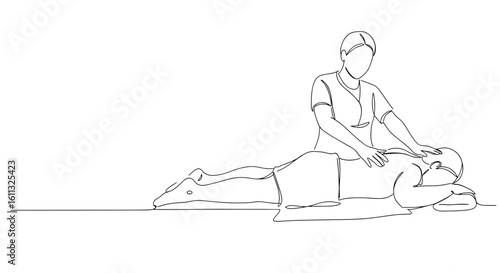 Female therapist giving massage to man lying on mat indoors  