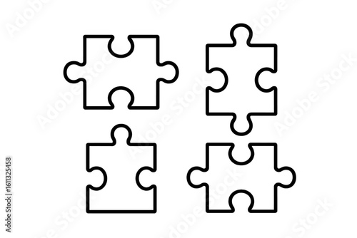 Vector puzzle pieces line art. Jigsaw part set for business concept. Metaphor for problem solving, strategy, teamwork, and connection. Simple illustration for creative idea.