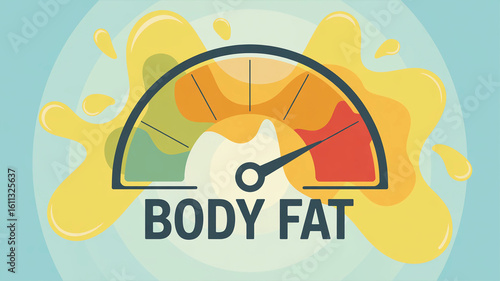  Flat illustration of body fat gauge with color-coded levels from low to high
