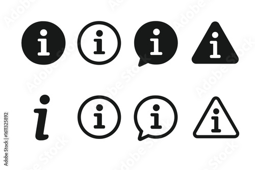 Information icon set vector collection. Black flat info signs for web design. Help, support, FAQ, notice, and alert button symbols for UI and UX. Graphic elements isolated.