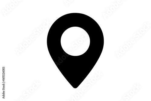 Location pin marker icon for maps and navigation. GPS destination point symbol. Simple black position pointer for web, app, UI, UX design. Vector graphic illustration.