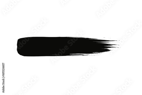 Black brush stroke, paint smear texture. Grungy ink line, artistic abstract element for design. Isolated hand-painted splash on white background. Vector banner, strip.