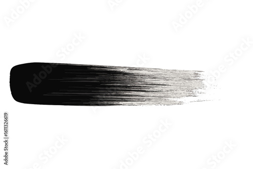 Black brush stroke texture. Grunge paint smear or ink stain. Abstract artistic design element. Hand drawn line for background, banner or border. Isolated vector.