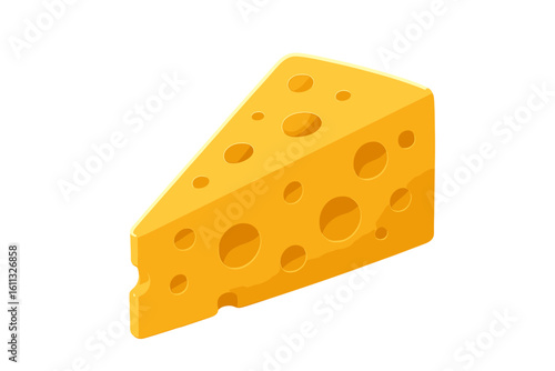 Cheese wedge realistic vector illustration. Porous Swiss or Maasdam cheese piece with holes. Cartoon food icon for grocery, menu. Dairy product, snack ingredient.