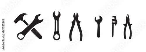 Simple hand tool icon collection,  hammer, screwdriver, and chisel symbols, Repair tools icon set, Tool kit icon set , vector illustration eps 10.
