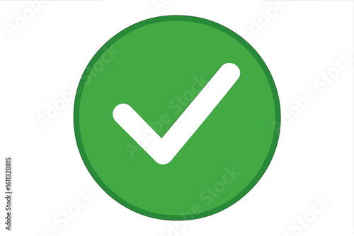 Green check mark icon for approval and success. Yes symbol in a circle. Correct, right and positive choice sign. Vote, task done and validation concept vector illustration.