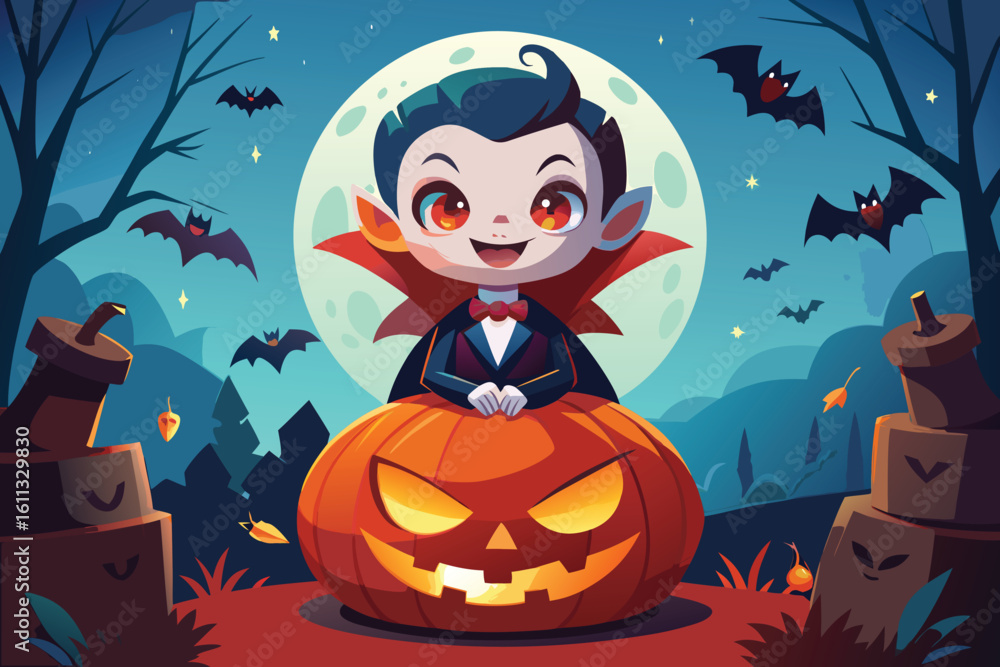 Fototapeta premium Cartoon Halloween Illustration with Cute Animal Character in a Vector Design