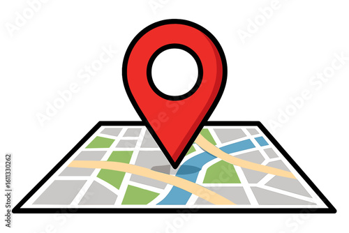 GPS navigator pointer on city map. Navigation, logistics, geography, communication, transport, travel theme concept. Location marking with a pin. Destination point. Route.