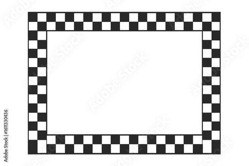Checkerboard frame vector illustration. Black and white checkered border for racing flag, motorsport finish line, or retro design. Transparent background for easy layering.