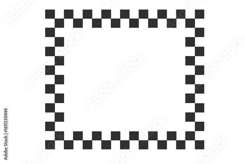 Checkered frame vector. Black and white checkerboard border with a transparent background. Geometric square shape for design element. Racing flag or chess pattern graphic.