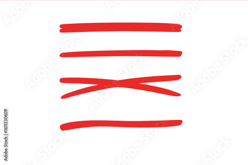 Hand drawn red highlight marker lines. Underline and strikethrough strokes for editing and correction. Vector doodle scribble set for emphasis. Sketch graphic elements.