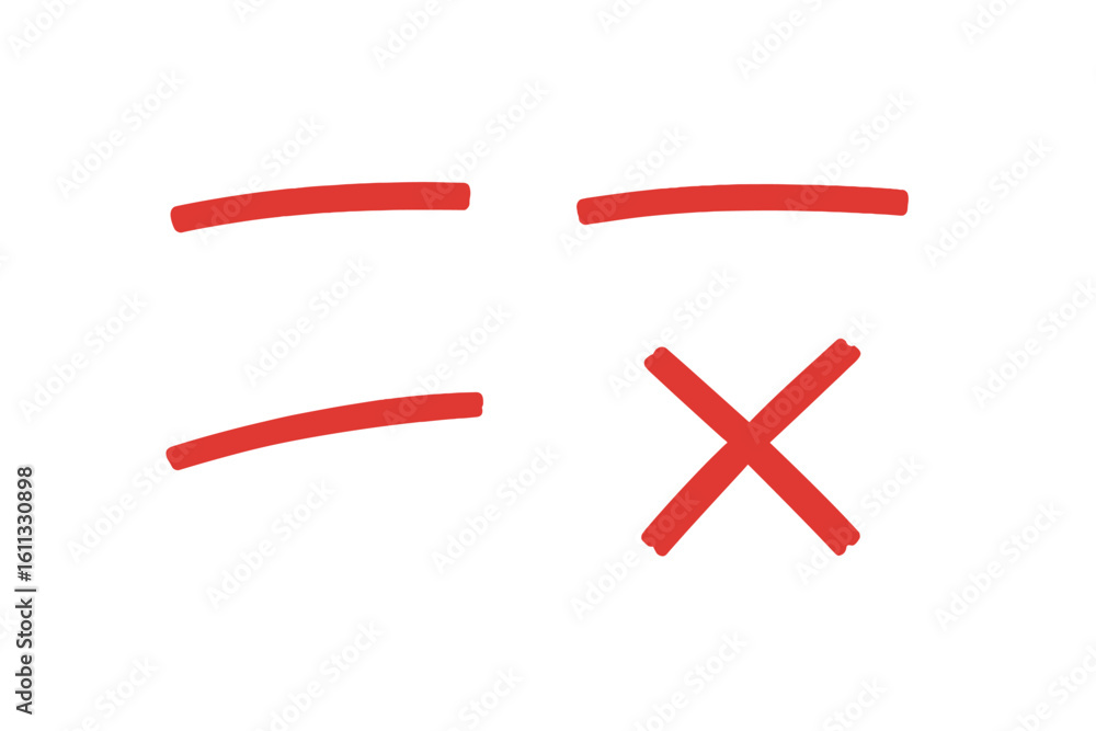 Obraz premium Red marker underline set. Hand drawn line, stroke, cross. Vector highlight, scribble, doodle. Correction, error, wrong, problem, choice concept. Emphasis element design.