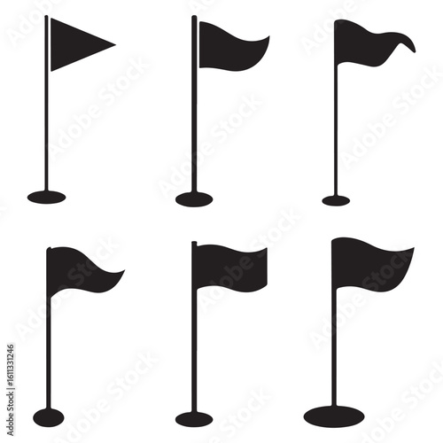 BLACK VECTOR VARIOUS golf flag icon silhouettes
