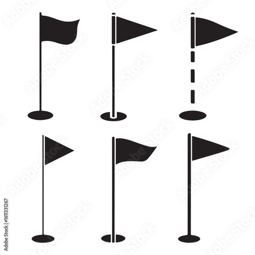 BLACK VECTOR VARIOUS golf flag icon silhouettes
