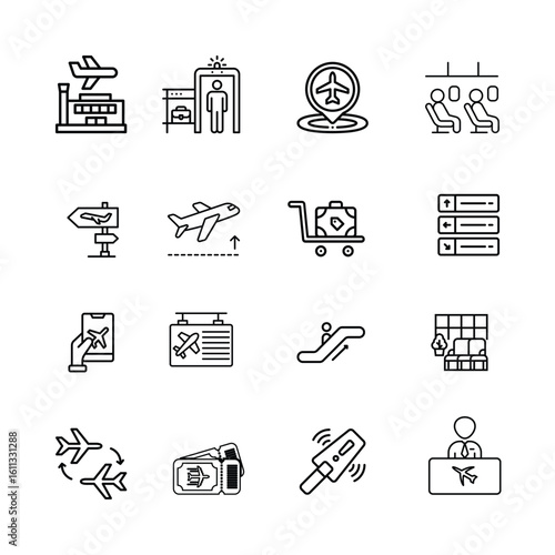 Line & Flat Airport Icons vector 