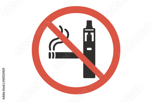 No Smoking No Vaping sign. Prohibition symbol. Forbidden cigarette and electronic vape. Public area regulation. Health safety warning icon. Stop smoke concept vector.