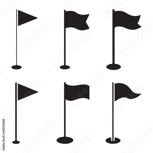BLACK VECTOR VARIOUS golf flag icon silhouettes
