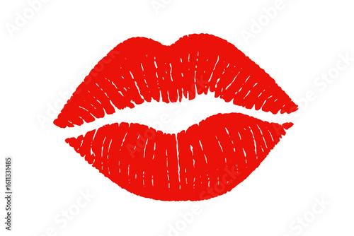 Red lipstick kiss mark vector illustration. Imprint of lips, cosmetic makeup symbol. Valentine's day romance sign. Sexy mouth print icon isolated on transparent background.