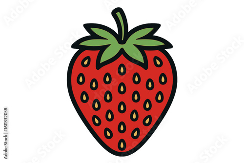 Strawberry vector icon illustration. Simple cute cartoon fruit sign for healthy food, summer dessert. Fresh organic natural sweet berry symbol for graphic design element.