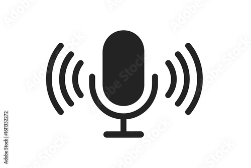Microphone icon for voice recording and audio sound. Podcast and broadcast symbol. Communication and speech concept. Vector illustration for UI, UX, web, and app design.