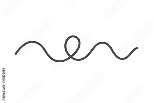 Hand drawn wavy line with a loop. Abstract doodle, scribble, or squiggle. Concept of a tangled path, chaos and order, or a complicated journey. Smooth, curvy divider.