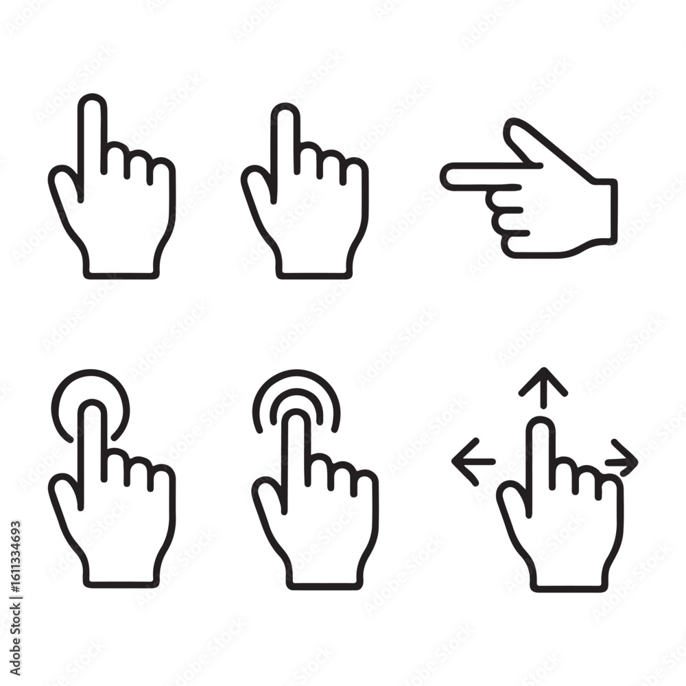Obraz premium Set of Black and White Touchscreen Gesture Icons