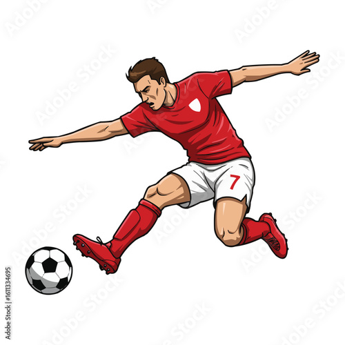 Soccer Player Kicking Ball in Mid-Air