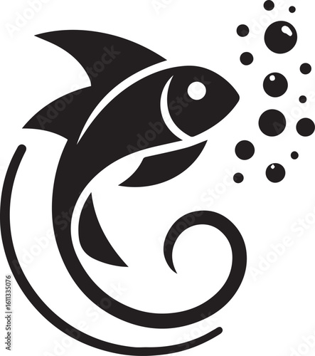 Minimal Black Fish Logo Vector – Silhouette Icon for Seafood and Fishing Brand Design