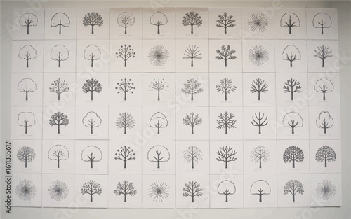 Versatile set of stylized tree outline illustrations for architectural and landscape design plans.