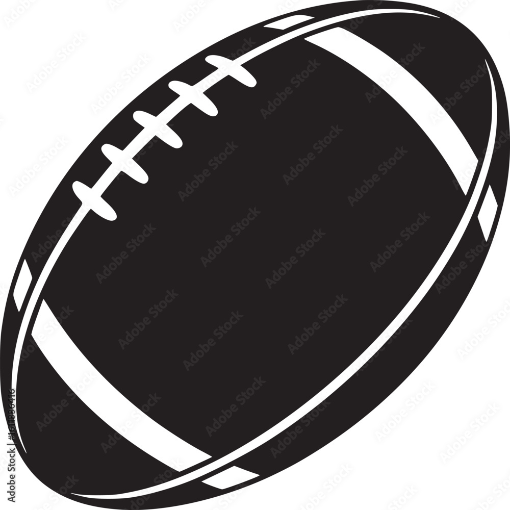 Fototapeta premium American football vector icon, black and white rugby ball silhouette, sports equipment graphic for team logos and fan merchandise