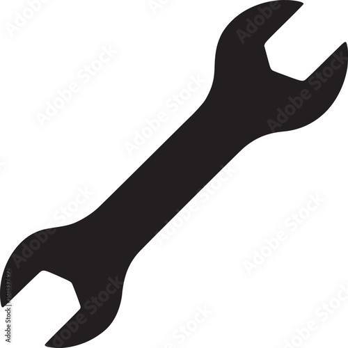A silhouette of a spanner tool with an open end on both sides against a white background image view