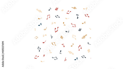 Dynamic musical notes floating on a white background, perfect for music-themed designs, websites, and creative projects