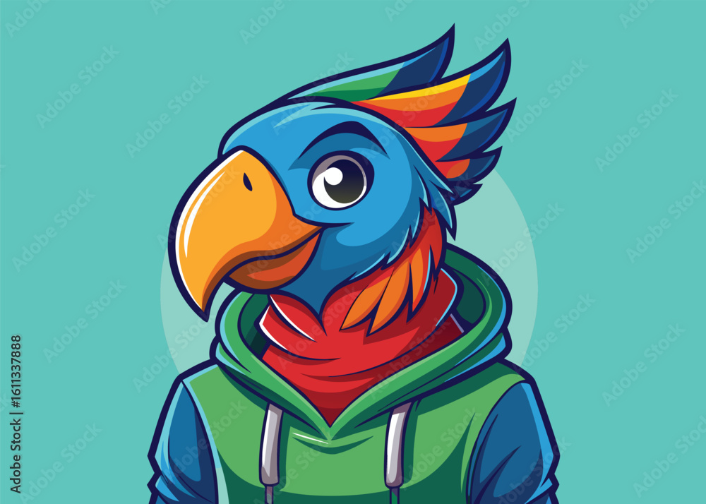 Obraz premium Casual Parrot Character Wearing Hoodie Urban Style Vector Illustration Design 