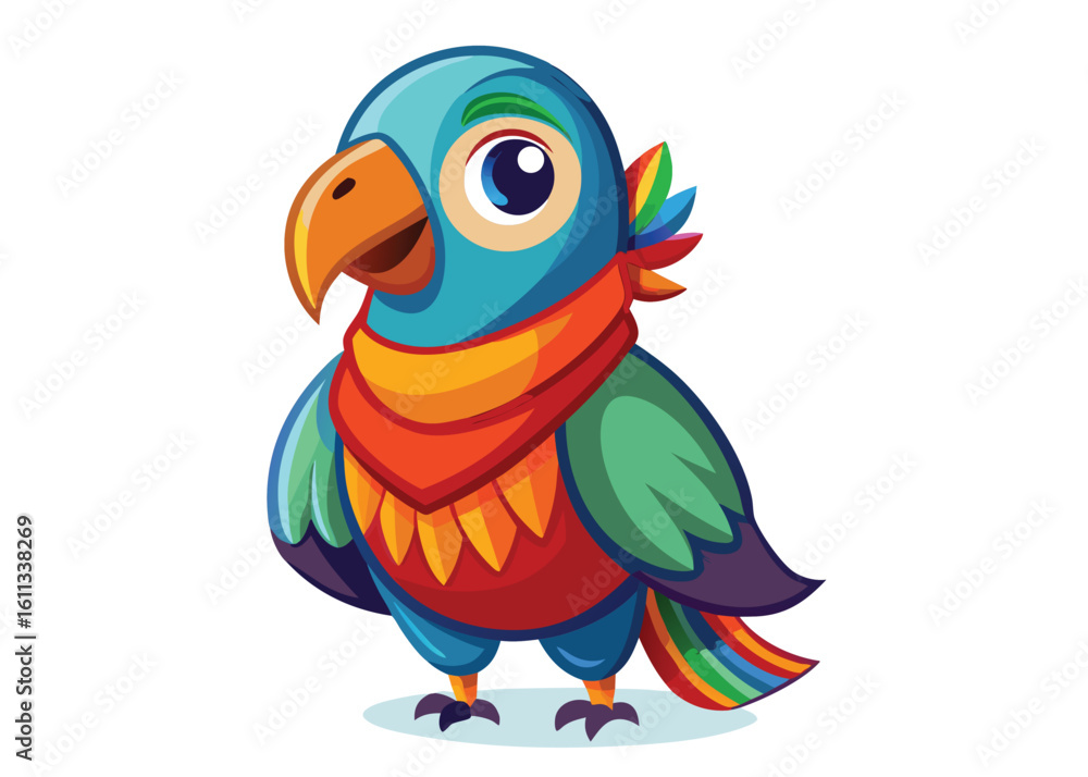 Fototapeta premium Cozy Parrot in Colorful Scarf Autumn or Winter Themed Flat Vector Illustration Design 