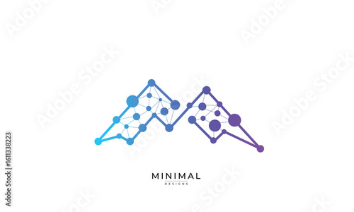 Minimal mountain logo with digital network lines, a tech inspired vector symbol for data, connectivity, and modern innovation