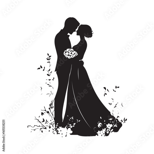 wedding couple silhouette, wedding couple vector illustration, wedding couple silhouette vector design, wedding couple silhouette vector template design