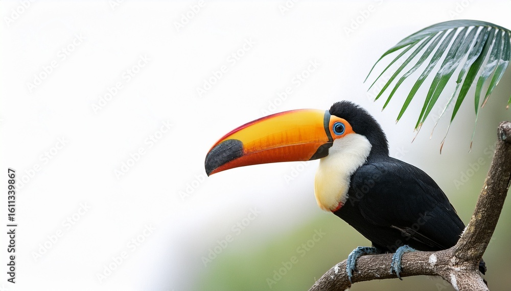 Naklejka premium amazon toucan bird sitting on branch transparent